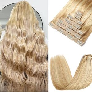 Triple Weft Lace Human Hair Extension Dirty Blonde Bleach Highlight 7pc 120g 24”